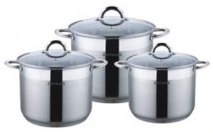 Набор кастрюль 6 пр. нержавеющая ст. (кастрюли 3шт-14,2л, 16,2л, 19,2л) НМ 6699