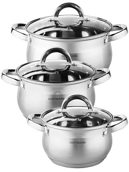 НМ 5204 набор кастрюль нержавеющая  сталь капс. дно 6 предм. (кастр1,5 л; 2 л; 3л).