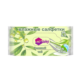 Салфетки влажные Wikky *15 "С экстрактом зелёного чая