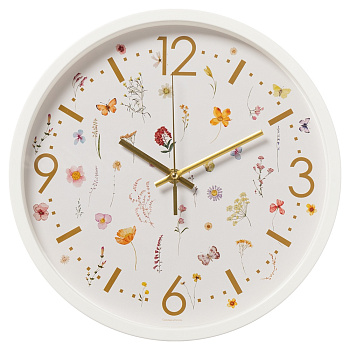 3027-052 (10) Часы настенные круг d=30см, корпус белый "Цветочный паттерн", Рубин