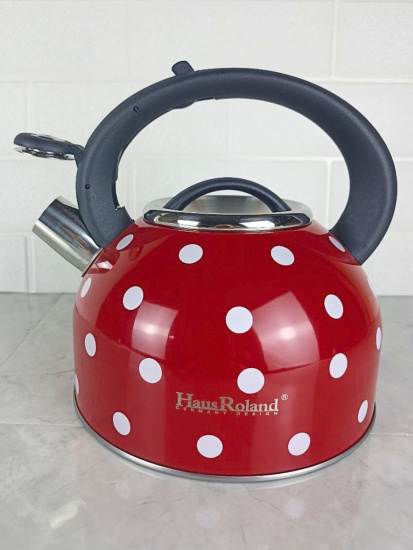 Чайник 2,5л нержавеющая сталь HR732-1 красный в белый горох OLS-001-5