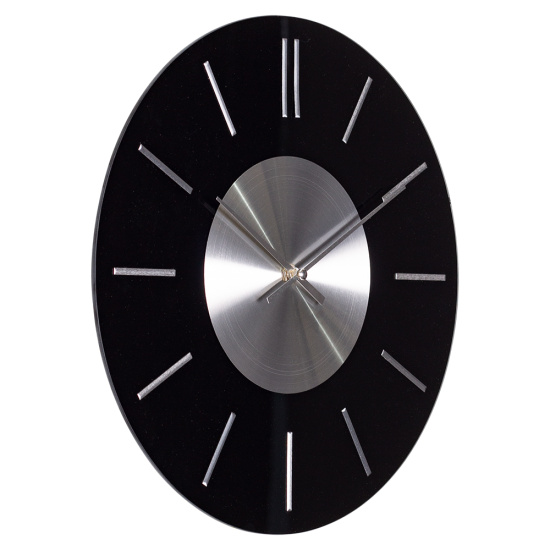 Часы настенные из стекла, d=33см, чёрный+серебро, открытая стрелка, "Пластинка" Рубин 3300-002 ,,