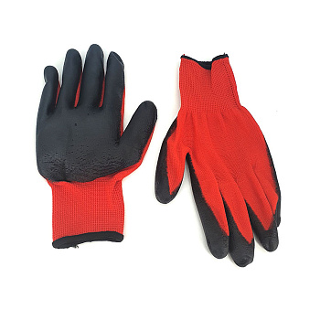 Перчатки садовые нейлоновые с нитриловым полуобливом, красные 28гр. OLS-P-3