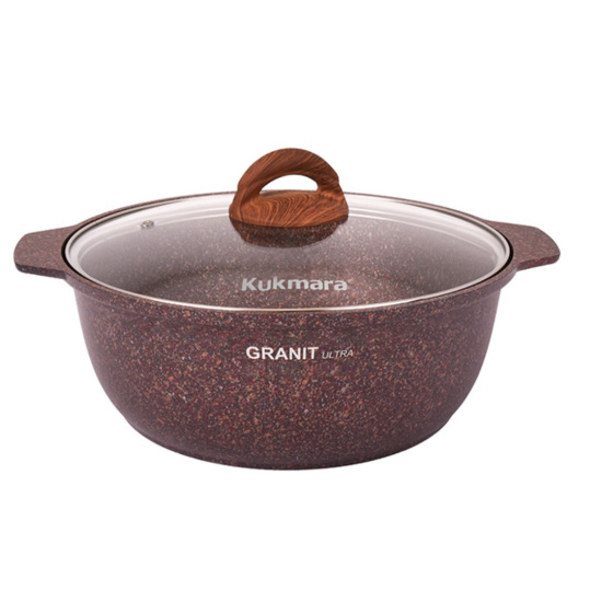 Кастрюля-жаровня 5л диаметром 28см со стекл. крышкой, АП линия "Granit ultra" (red) жга52а