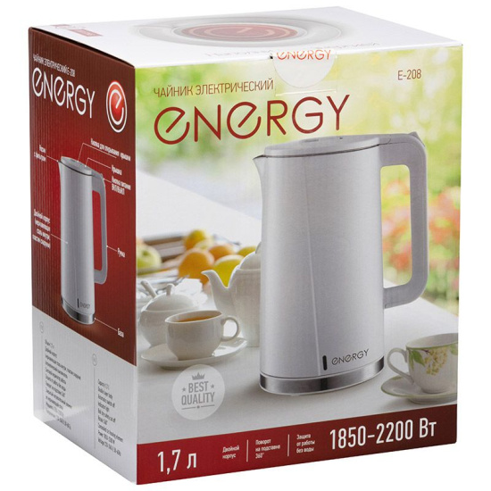 Чайник ENERGY E-208 (1,7 л)  белый, двойной корпус 164148