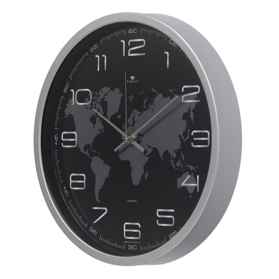 3027-061 (10) Часы настенные круг d=30см, корпус серебряный "Карта", Рубин