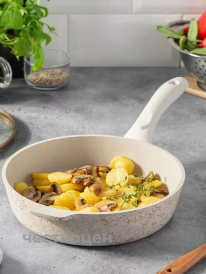 Сковорода глубокая 280мм с ручкой,АП линия "Грация" (белый/золото) сгбз280а