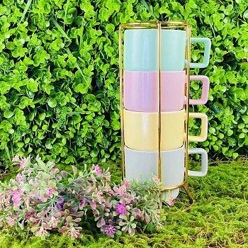 Набор из 4-х кружек 320мл на подставке 118-072