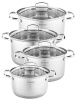 Набор кастрюль, нержавеющая ст,5-ти слоен.капс.дно,8 пр.(кастрюли 4шт-4,1л, 5,1л, 6,5л, 8,0л) НМ5108