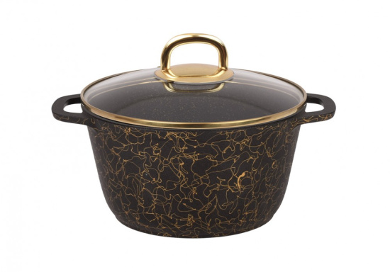 Кастрюля 4,5л со стеклянной крышкой, АП линия "Грация" (черный/золото) кчз45а Кастрюля 4,5л со стеклянной крышкой, АП линия "Грация" (черный/золото) кчз45а