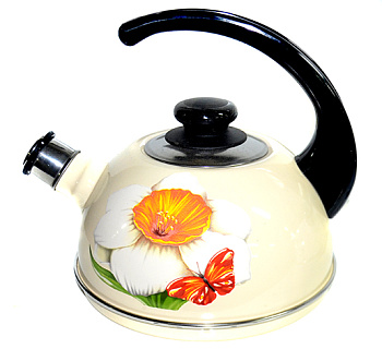 Чайник для плиты 2,5л Т04/25/04/07 конс.ручка слон. кость "Нарцисс"(декор-нержавеющая сталь)
