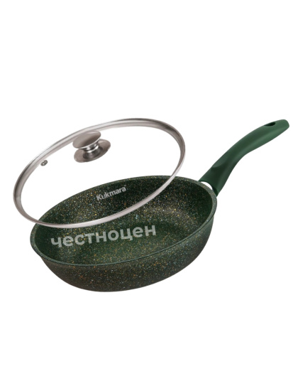 Сковорода 260мм с ручкой, со стеклянной крышкой, АП (Malachite), "Trendy Style" OZ-262tsml