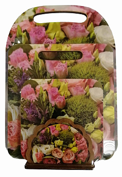 Комплект: Розы (доска разд, доска мал, подставка под горячее, салфетница) КМ-2