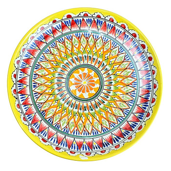 Ляган 32см, плоский Риштанская керамика желтый