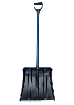 Снеговая лопата МЕТЕЛЬ №1 пластмас. с оц.планкой 380х365мм, ø-32 с метал. черенком п/о и V-р. 13771