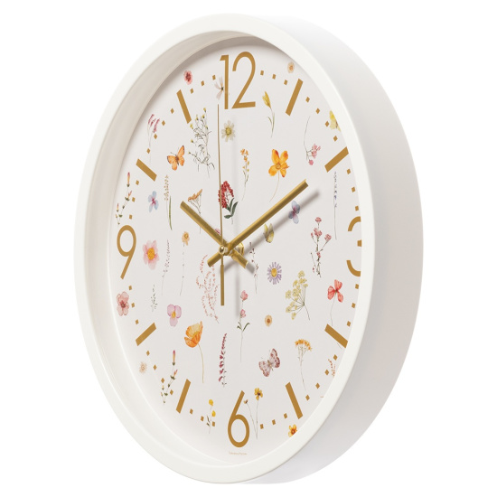 3027-052 (10) Часы настенные круг d=30см, корпус белый "Цветочный паттерн", Рубин
