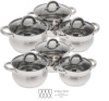 Набор кастрюль нержавеющая ст.5 сл.капс.дно 12пр.(кастр.6шт.-2,1л, 2,1л, 3,1л, 3,1л, 4,1л,7,4)НМ5214