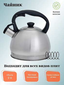 Чайник для плиты 2,0л нержавеющая сталь WEBBER ВЕ-0578 со свистком 