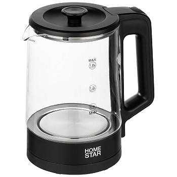 Чайник Homestar HS-1008 (1,8л), стекло, черный 107010