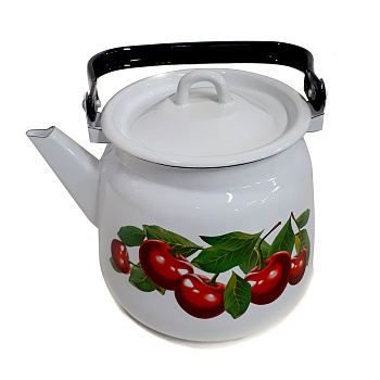 Чайник для плиты 3,5л эмаль C2716*55 сфер. декор Вишневый сад, белый с петлей  Чайник для плиты 3,5л эмаль C2716*55 сфер. декор Вишневый сад, белый с петлей
