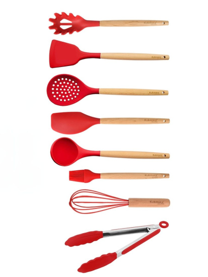 Набор кухонных принадлежностей из силикона 9 предметов Red kuk-04/09011401