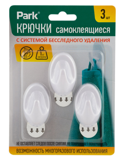 Крючки самоклеящиеся ABS 3х5 см, 3 шт 008082
