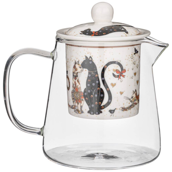 ЧАЙНИК СТЕКЛЯННЫЙ С СИТОМ LEFARD "ПАРИЖСКИЕ КОТЫ" 400 МЛ (КОР=36ШТ.) (104-834)