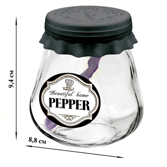 Банка д/хран.стекл.260мл ТО63 с крышкой silicopy чёрная+ложка "Beautiful home PEPPER" 00485-00681    Банка д/хран.стекл.260мл ТО63 с крышкой silicopy чёрная+ложка "Beautiful home PEPPER" 00485-00681