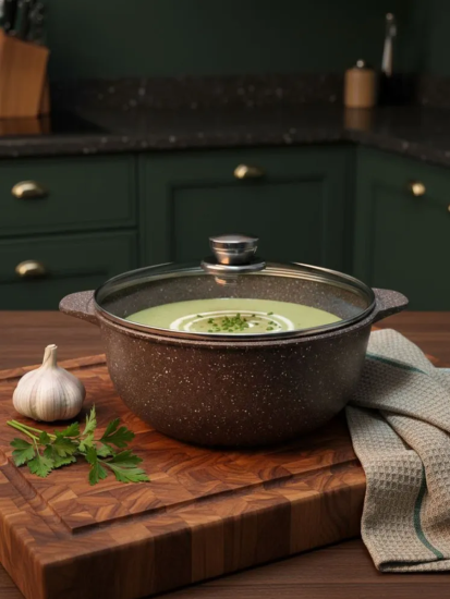 Кастрюля алюминиевая с антипригарным покрытием и стеклянной крышкой 4л серии "Алтай" 1704-07-10