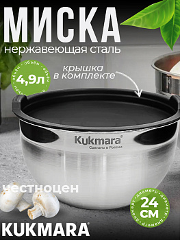 Миска 4,9 литра, диаметром 24 см, с пластиковой крышкой BL4924P