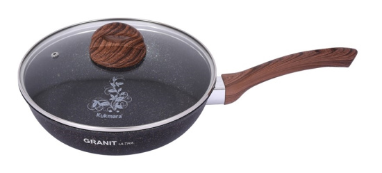 Сковорода 240мм с ручкой, со стеклянной крышкой,антипригарное покрытие"Granit ultra" (blue) сгг241а