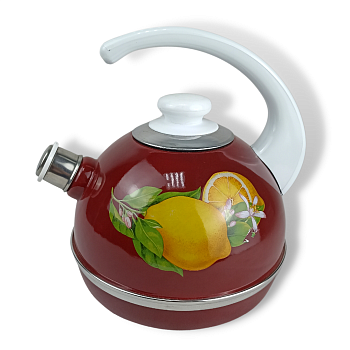 Чайник 3,5л Т04/35/01/35/Н03 конс.ручка бордовый/Лимоны (декор-нерж.сталь на белом) 