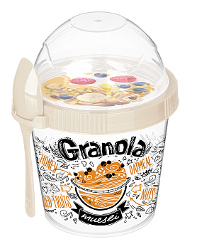 Контейнер для завтрака 450мл с ложкой (светло-бежевый) 222124125/01,,