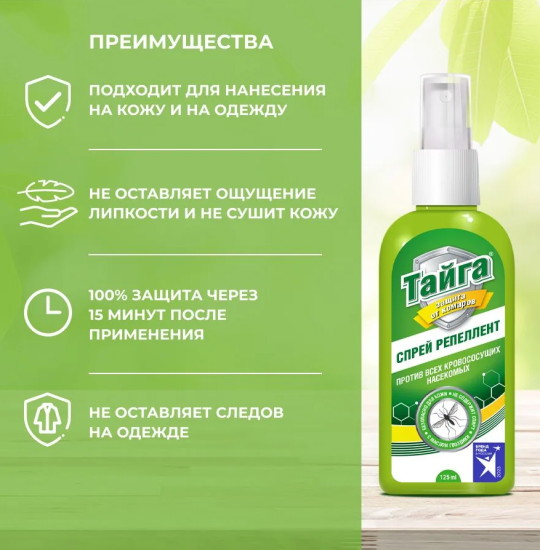 Спрей репеллент против всех кровососущих насекомых 125мл Тайга Хит! ИН-144