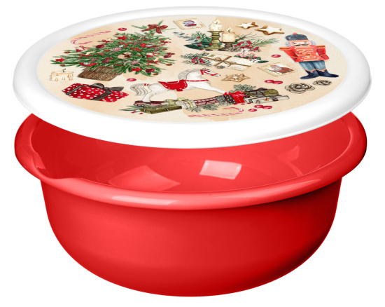 Миска "Модена" 3,2л с крышкой с декором "Игрушки" (красный) 223138406/03