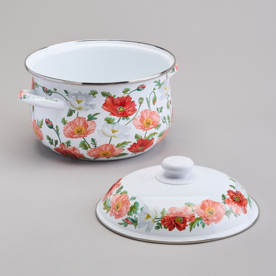 КАСТРЮЛЯ AGNESS ЭМАЛИРОВАННАЯ С ЭМАЛ.КРЫШКОЙ СЕРИЯ "МАКИ", 3.6 Л, 22*13 СМ (934-743)