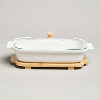 БЛЮДО ДЛЯ ВЫПЕКАНИЯ И СЕРВИРОВКИ LEFARD "MUSE" СО СТЕКЛ.КРЫШКОЙ НА ДЕР.ПОДСТАВКЕ 27,5*17*9 (587-242)