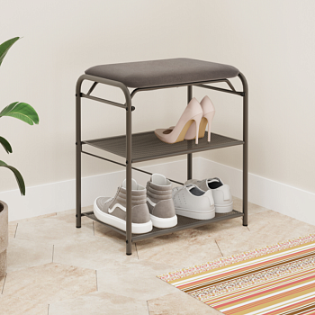 Подставка для обуви "Гранада 13_НБК" с сиденьем нубук (Графит) 