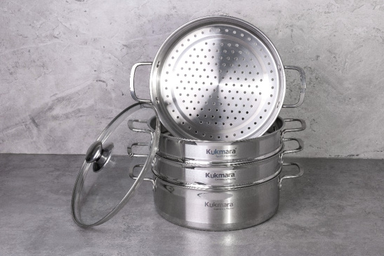 Мантоварка-пароварка 5,0 литров, диаметром 28см, со стеклянной крышкой STM502803sbG