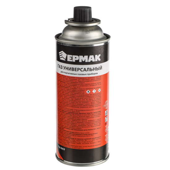 Газ для портативных плит тм ЕРМАК, всесезонный, метал. баллон 220гр, 520см3 116-069