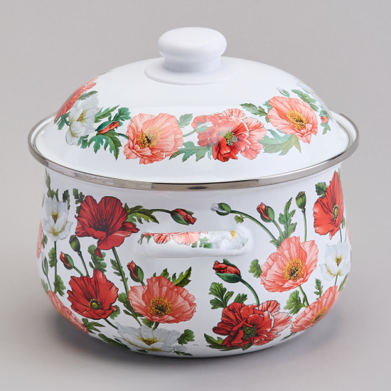 КАСТРЮЛЯ AGNESS ЭМАЛИРОВАННАЯ С ЭМАЛ.КРЫШКОЙ СЕРИЯ "МАКИ", 2.8 Л, 20*12 СМ (934-742)