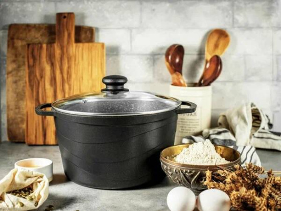 Кастрюля со стеклянной крышкой 5л Индукция Гранит L186650i