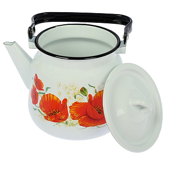 Чайник для плиты 3,5л сфер. Маки белый с кнопкой С2716.3*67 Чайник для плиты 3,5л сфер. Маки белый с кнопкой С2716.3*67