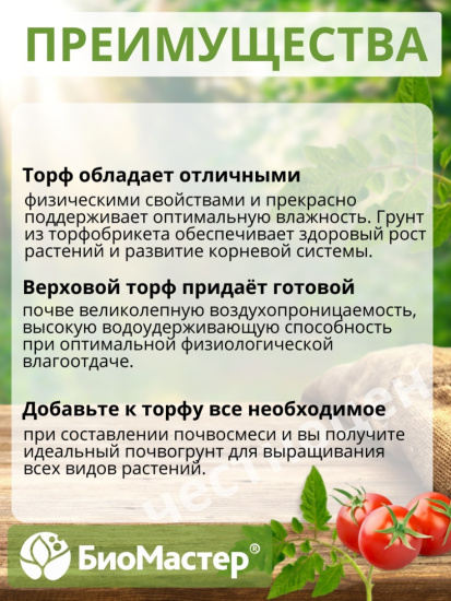 Торфобрикет 10л Верховой торф раскисленный БИОМАСТЕР