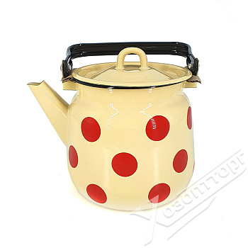 Чайник для плиты 3,5л эмаль 2716.П*79 сфер. Красный горох,палевый  с петлёй Чайник для плиты 3,5л эмаль 2716.П*79 сфер. Красный горох,палевый  с петлёй