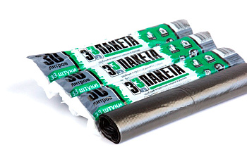 Пакеты для мусора рулон 30л "33 пакета" черные прочные 30 штук НФ-00000045