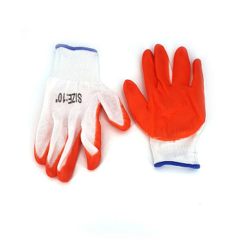 Перчатки садовые нейлоновые с нитриловым полуобливом, оранжевые 28гр. OLS-P-4