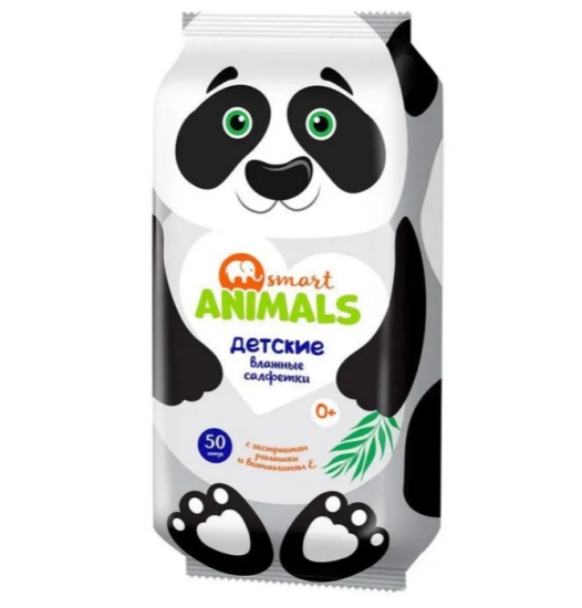 Салфетки влажные №8 детские с ромашкой и вит.Е Smart animals 72912