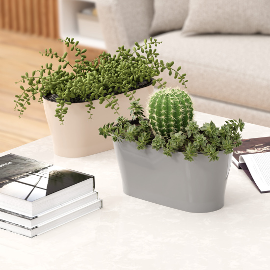 Горшок цветочный "Лея" 4л овальный двойной (с автополивом) (бежевый) М8590