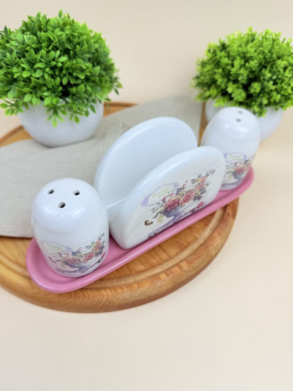 Набор для специй с салфетницей Lavenir "Beautiful garden" 4,3/9,5*7/21*6 см HC415-K48 доломит 101194